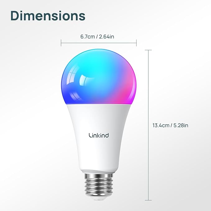 Linkind Smart Light Bulbs, 1600LM (100W Equivalent) Smart Bulb, Work with Alexa & Google Home, RGBTW Color Changing Bulb Music Sync, 2.4GHz Wi-Fi & Bluetooth, LED Alexa Light Bulbs 14W, A21 E26, 4Pack