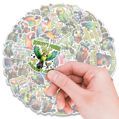 Parrot Stickers 50 Pieces Vinyl Waterproof Decal for Laptop Water Bottle Phone Car Window Bike Motorcycle Stakeboard Scrapbook Parrots Sticker Gifts for Kid Teen Adult