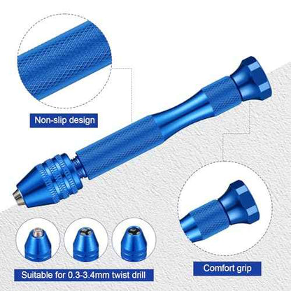 Mudder 36 Pieces Hand Drill Set, Include Pin Vise, Mini and Twist Drills for Craft Carving DIY, 0.3-1.2 mm PCB Drill (Blue)