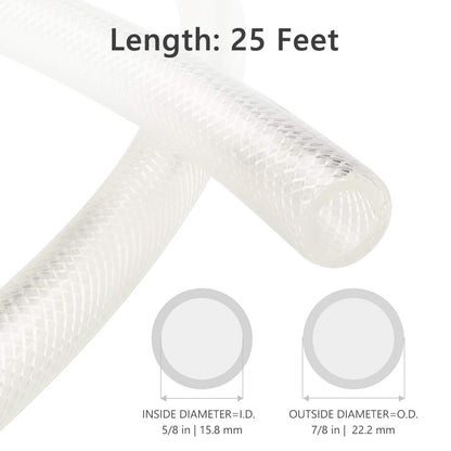 5/8" ID x 25 Ft High Pressure Braided Clear PVC Vinyl Tubing Flexible Vinyl Tube, Heavy Duty Reinforced Hose Tubing, BPA Free and Non Toxic