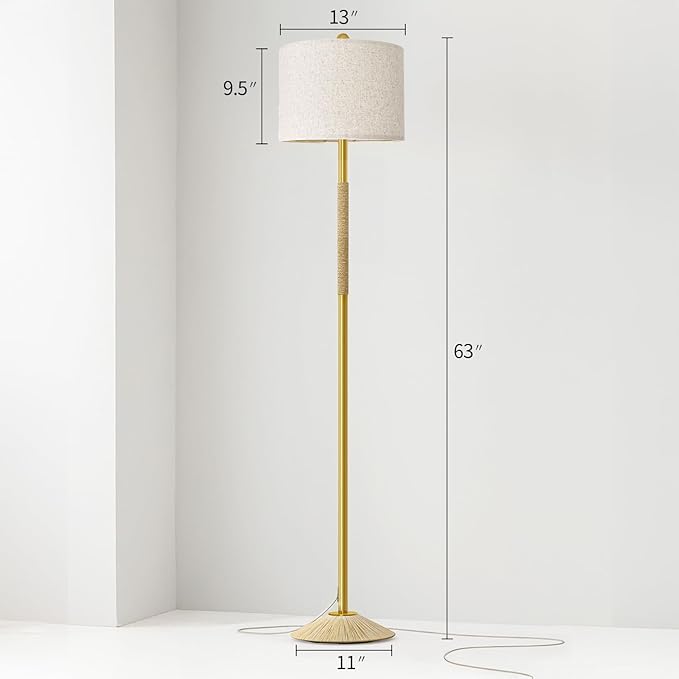 Oneach 63" Modern Floor Lamp for Living Room, Gold Boho Standing Lamp with Unique Rope Design, Rotary Switch, Farmhouse Tall Lamps for Bedroom Office Dining Room (Without Bulb)
