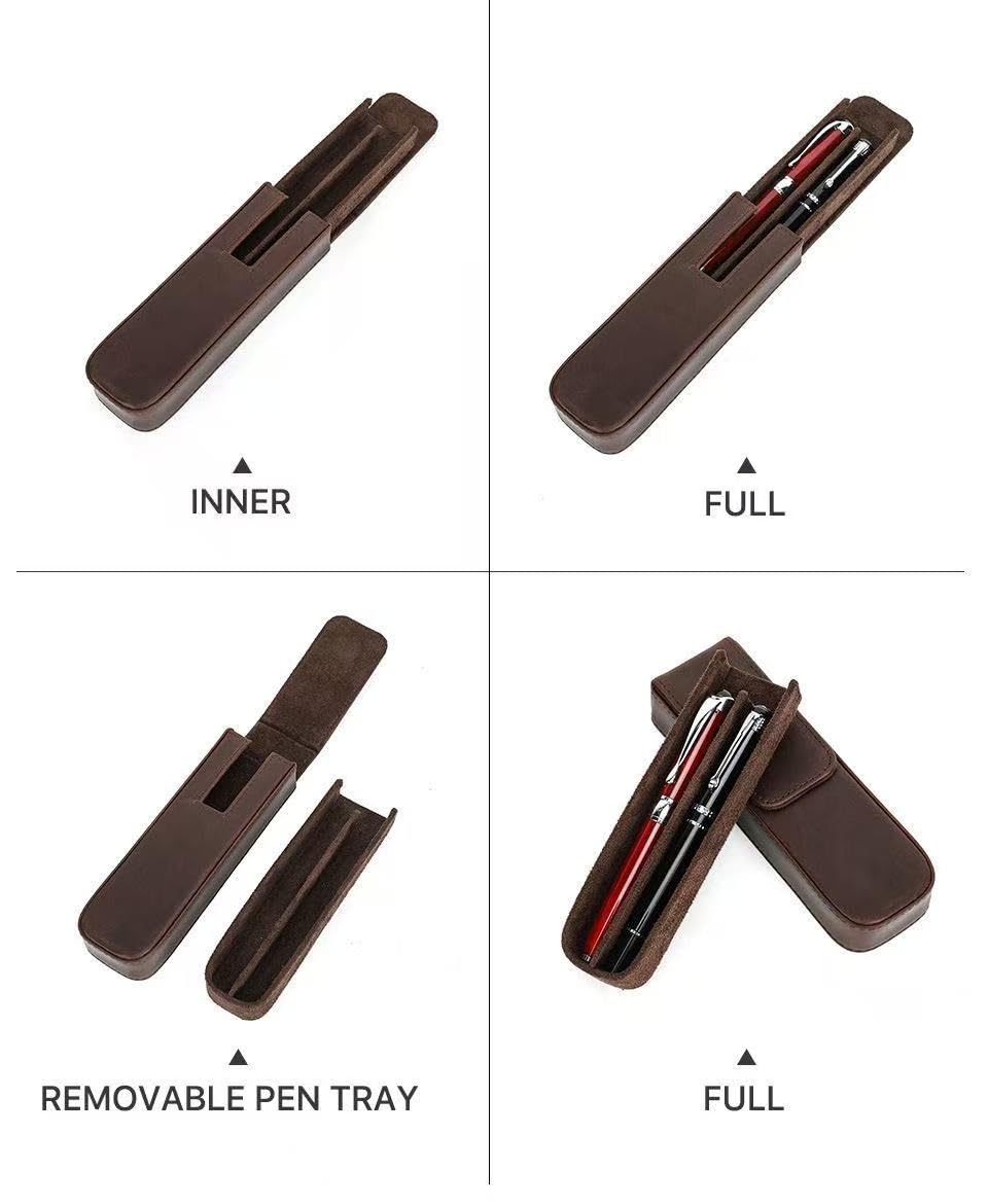 UPRESYE Leather Fountain Pen Case Collector Organizer, Genuine Leather Pencil Case Handmade Pen Protective Sleeve,Gift for Man/Woman