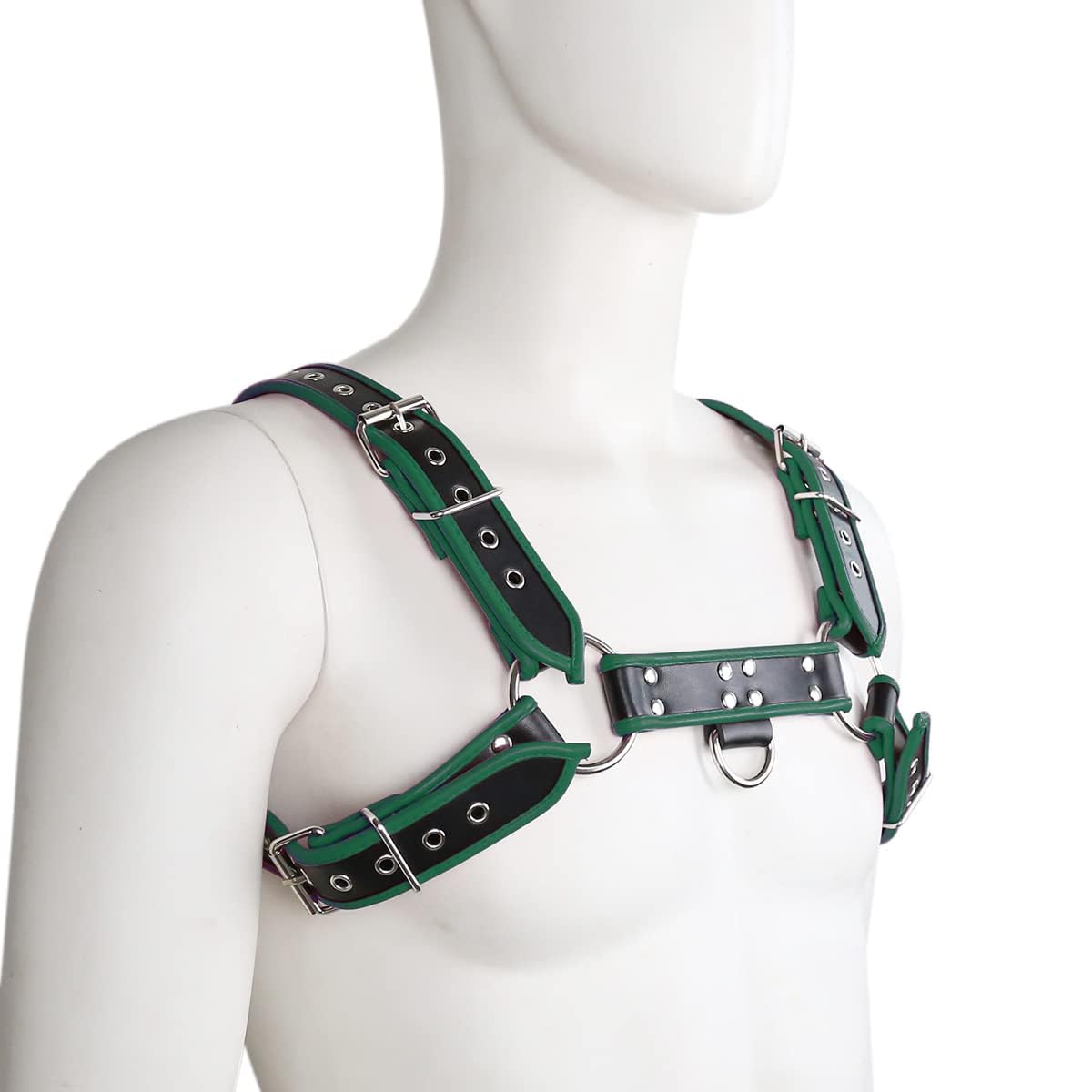 Punk PU Leather Harness for Man Adjustable Leather Harness Body Chest Half Harness Punk Belt Clubwear Costume (Green)