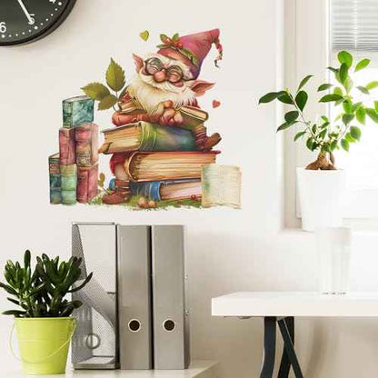 Gnome Reading Wall Decals Books Reading Wall Stickers Peel and Stick Wall Art Decals for Kids Room Classroom Nursery Bedroom Playroom Decor (Style1)
