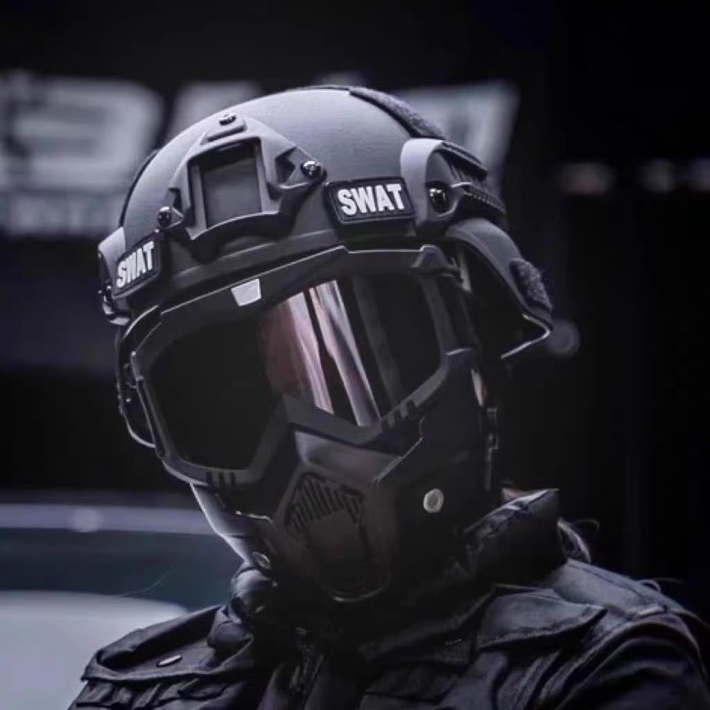 MICH Airsoft Helmet and Mask,with Side Rail & NVG Mount with Detachable and Adjustable Goggles CS Helmet Set