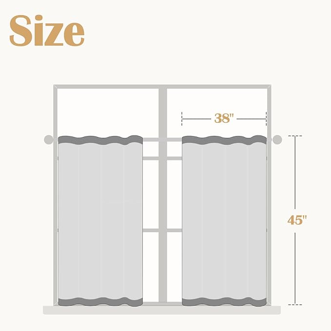 jinchan Linen Kitchen Striped Tier Curtains Ticking Stripe Farmhouse Pinstripe Cafe 45 Inch for Living Room Bathroom Small Window Curtains Light Filtering 2 Panels Taupe Grey