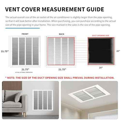 20x20 Return Air Grille(Duct Opening Size),Air Return Vent Cover,Flat Vent Cover,Rejillas De Aire Acondicionado para Casa,Return Air Grilles,Outer Dimensions:21.75"Wx21.75"H(20"Wx20"H, Duct Opening)