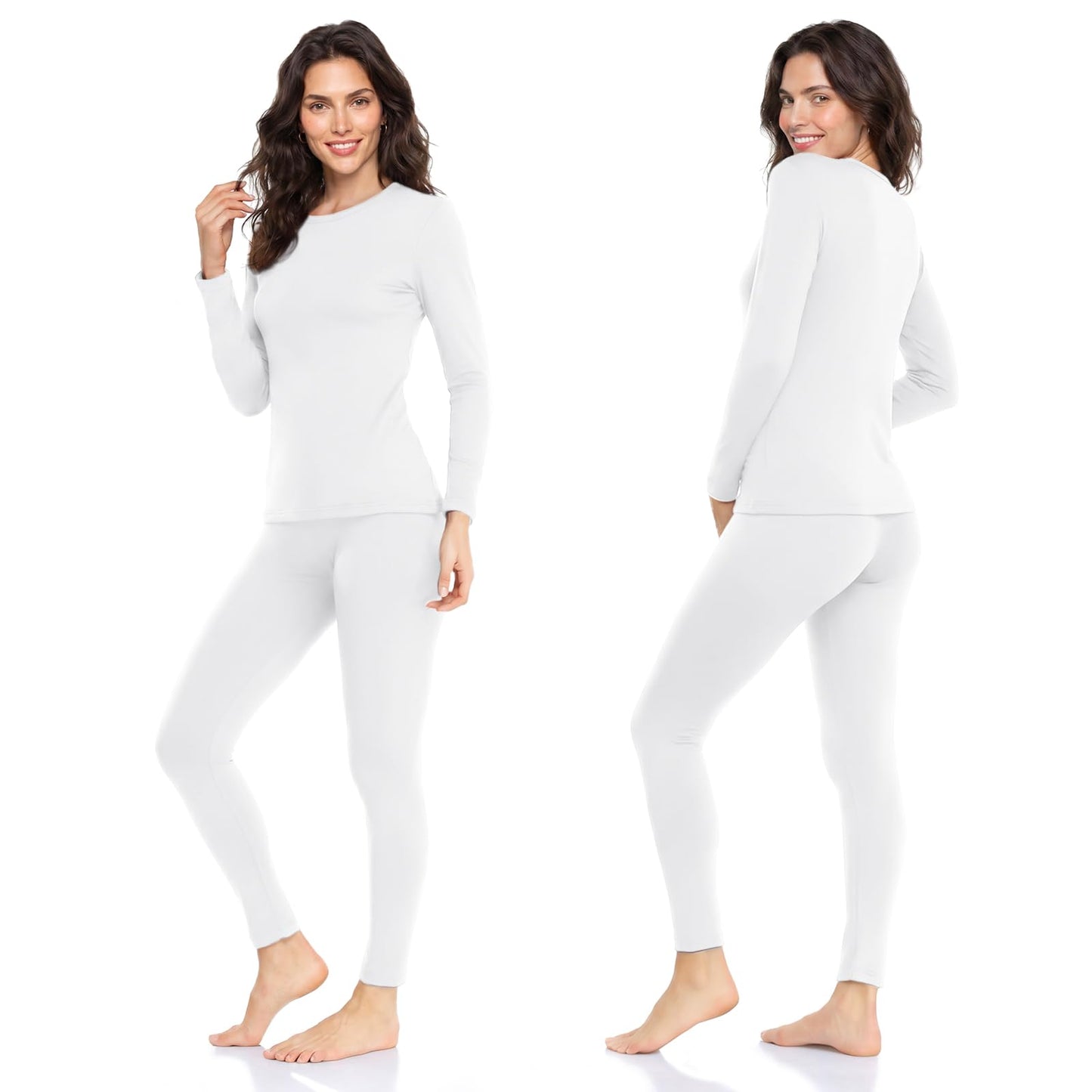WEERTI Thermal Underwear for Women Long Johns with Fleece Lined Base Layer Women Cold Weather Top Bottom-White L