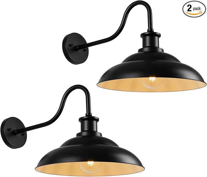 Outdoor Gooseneck Barn Lights, 16 Inch Farmhouse Exterior Wall Light, Industrial Wall Lantern for House Garage Patio Doorway, 2 Pack