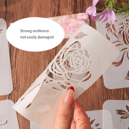 12PCS Flower Stencils, Rose Lotus and Tulip Pattern Wall Stencils for Painting, Floral Stencils for Crafts Reusable Drawing Aids