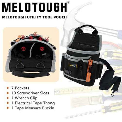 MELOTOUGH Heavy Duty Tradesman Pro Tool Pouch with Various Sized Pockets and Electrical Tape Thong, Electricians Tool Pouch 13-Pocket (13 Pockets) ¡¦¡¦