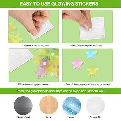 Glow in The Dark Stars for Ceiling, 100 Adhesive Bright, Realistic Glowing Ceiling Stars and a Full Moon for Starry Sky, 12 Constellations, and 407 Dots, Wall Stickers Perfect for Kids Room Decor