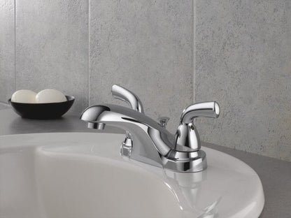 Delta Faucet Foundations Centerset Bathroom Faucet, Chrome 2-Handle Bathroom Faucet, Delta Bathroom Sink Faucet, Metal Push-Pop Drain Assembly, Chrome B2510LF