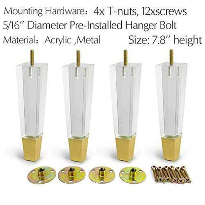 JEREVER Acrylic Furniture Legs Replacement Cabinet Feet Modern Clear Decor DIY Legs Square Style Set of 4 (7.8inch Square)