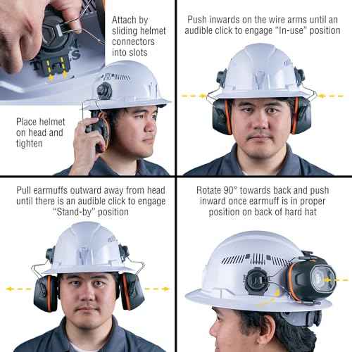 Klein Tools 60502 Ear Muffs with Hard Hat Full Brim Attachment, 26dB NRR, for Construction, Manufacturing, Maintenance, Woodworking