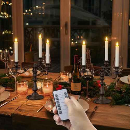 SoulBay 10pcs Flameless Rechargeable Taper Candles, Bright Realistic Flickering LED Electric Candlesticks with Charging Base and Remote Timer for Home Windowsill Christmas Decorations, 0.78" x 6.7"