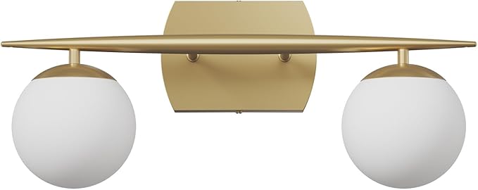 Gold Vanity Lights for Bathroom, 2-Light 20 Inch Bathroom Lighting Fixtures over Mirror with Milky White Frosted Glass Shades, Wall Sconces for Bathroom, Bedroom, Living Room(G9 Bulb not Included)