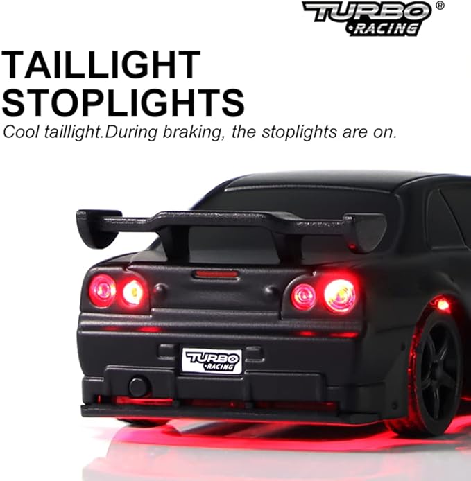 Turbo RC 1:76 Mini Sports Car 4CH 2.4GHZ Remote Control Full Proportional RTR Kit with 2 Replaceable Body Shell (C74-Black)