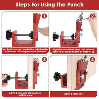 Pocket Hole Jig Kit, Adjustable Aluminum Pocket Hole System, Portable Screw Jig Set Guides Joint Carpentry Locator Woodworking Tools with Wooden Hole Plugs