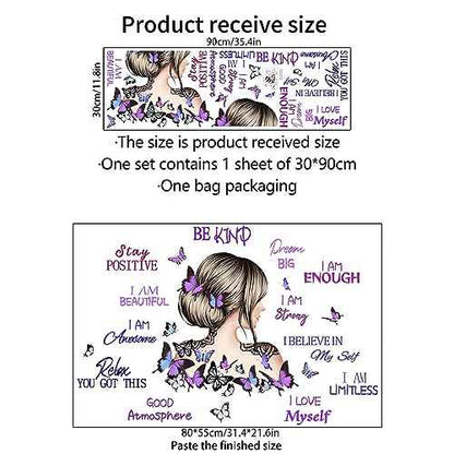 Purple Butterfly Girl and Inspirational Slogans Wall Stickers, sacinora Motivational Wall Decals Removable Vinyl for Living Room Children's Room Bedroom Bathroom Sofa TV Background Decorations