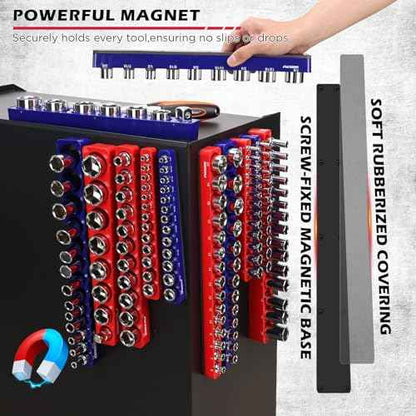 12-Piece 1/4" 3/8" 1/2"-Drive SAE & Metric Magnetic Socket Organizer Set (Holds 143 Sockets) -Detachable Tool Tray with 5mm Magnetic Base for Garage/Home(Sockets Not Included)