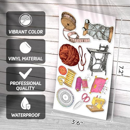 Sewing Tailoring Themed Vinyl Stickers Pack 50pcs for Scrapbooking Journals Crafting DIY Projects Enthusiasts and Crafters Bedroom Water Bottles Laptop Kids Teens Adults