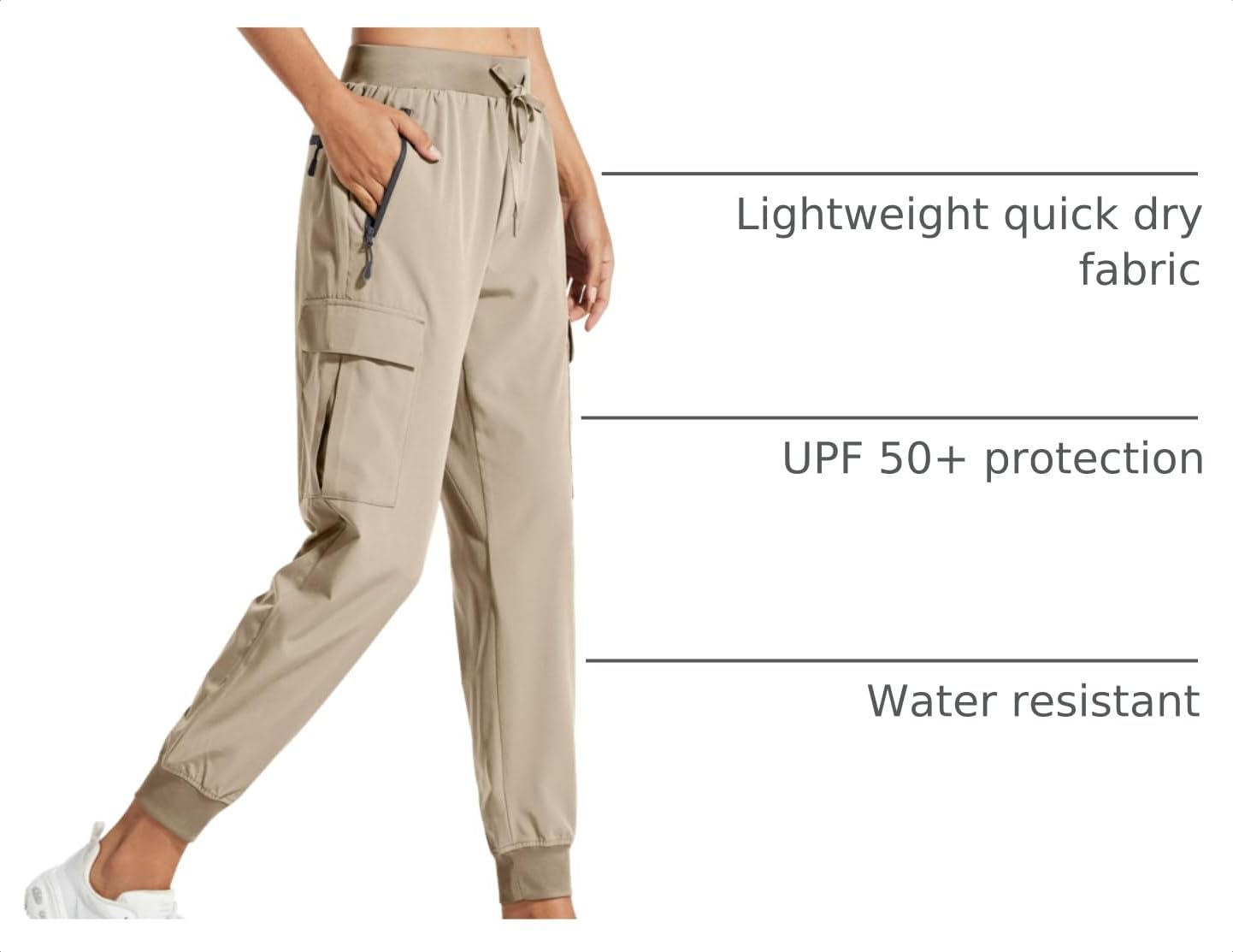 Libin Women's Cargo Joggers Lightweight Quick Dry Hiking Pants Athletic Lounge Casual Travel, Medium Khaki S