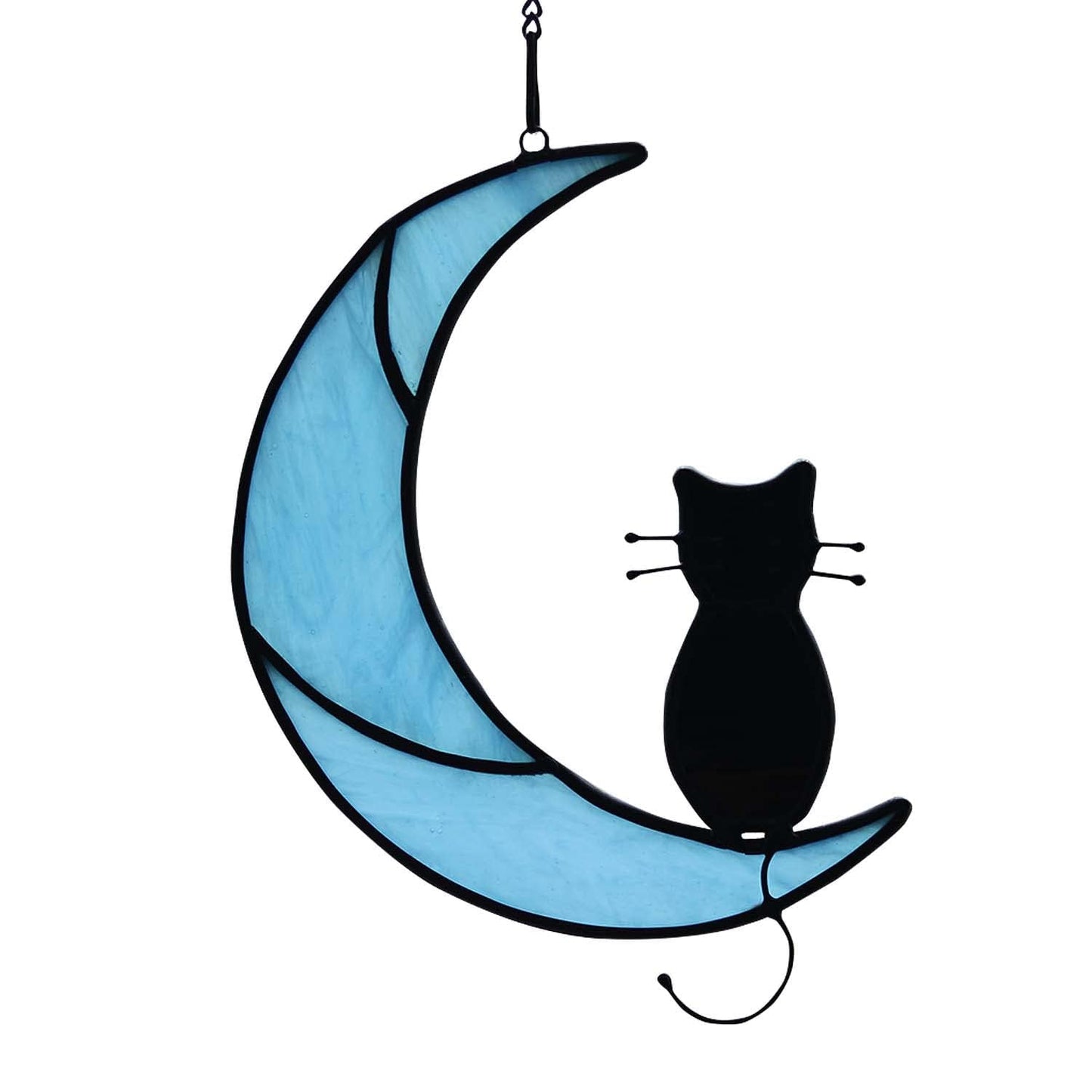 HAOSUM Black Cat Decor On Moon Suncatcher Decoration,Cat Memorial Gifts for Cats Lovers Stained Glass Window Hangingt,Cats Loss Sympathy Gift,Pet Memorial Gifts for Women