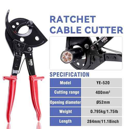 HKS Ratchet Cable Wire Cutter Heavy Duty for Cutting Electrical Aluminum Copper and Multi-core Cables up to 400mm©÷(AWG 750MCM)