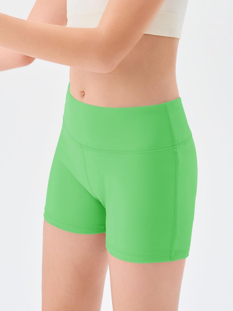 Haloumoning Girls Athletic Shorts Kids High Waisted Yoga Dance Biker Shorts Comfy Gymnastics Shorts 5-14Y Green
