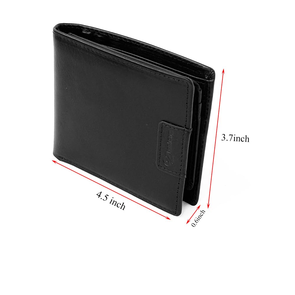 GZBOSHENG Mens Genuine Leather Bifold RFID Blocking Wallet for Men with 2 ID Window 9 Card Holders 2 cash pockets,Includes Gift Box for Father (Black)