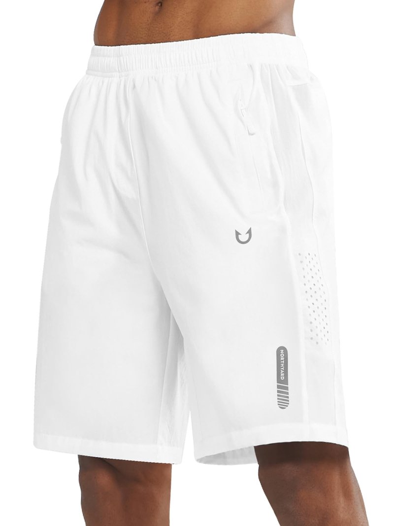NORTHYARD Men's Athletic Running Shorts Gym Workout 7"/9"/5" Quick Dry Lightweight Sports Basketball Tennis 3 Zipper Pockets White 3XL