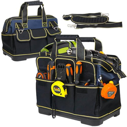 20 Inch Heavy duty tool bag, multifunctional tool bag organizer, waterproof and wear-resistant base with large double zipper and adjustable shoulder strap, gift for Father's Day and Men,blue