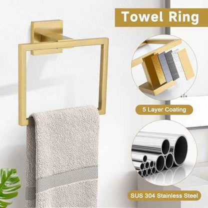 Brushed Gold 5 Pieces Bathroom Hardware Accessories Set Towel Bar Set Towel Holder Racks Set for Bathroom,SUS304 Stainless Steel,Wall Mounted 23.6-Inch