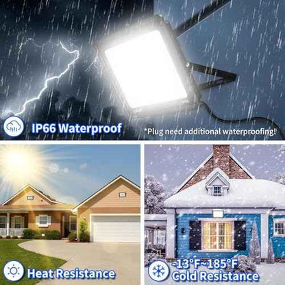 150W LED Outdoor Flood Lights with Plug, 18000lm Bright Work Light with 6ft Cord, 5000K Daylight White Exterior Floodlight, IP66 Waterproof Security Light Yard Lights for Garage Stadium 2 Pack