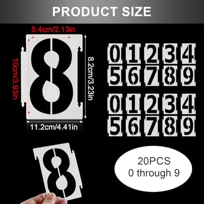 Number Stencils 4 inch Curb, 20Pcs 0-9 Address Curb Stencil Kit Reusable Plastic Numbers Interlocking Stencils for Painting Address on Wall Wood Road Mailbox