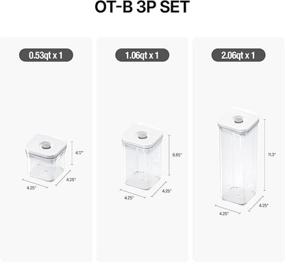 VAKUEN Premium Airtight Food Storage Containers, Square-S 3PC-SET, Smart One-Click Seal Lid, No Hinges, 100% Leak Proof, BPA-FREE, Dishwasher, Freezer & Microwave Safe