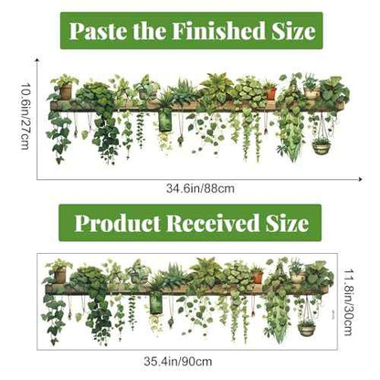 Nature Green Plants Peel and Stick Wall Decals Wallpaper, Removable Wall Decals Shelves Green Plants Vinyl Art Wall Stickers & Murals for Living Room Kitchen Bathroom Decoration (A-Green)