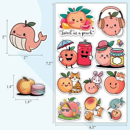 Peach Stickers 50 Pieces Vinyl Waterproof Decal for Laptop Water Bottle Phone Car Window Bike Motorcycle Stakeboard Scrapbook Peaches Sticker Gifts for Kid Teen Adult