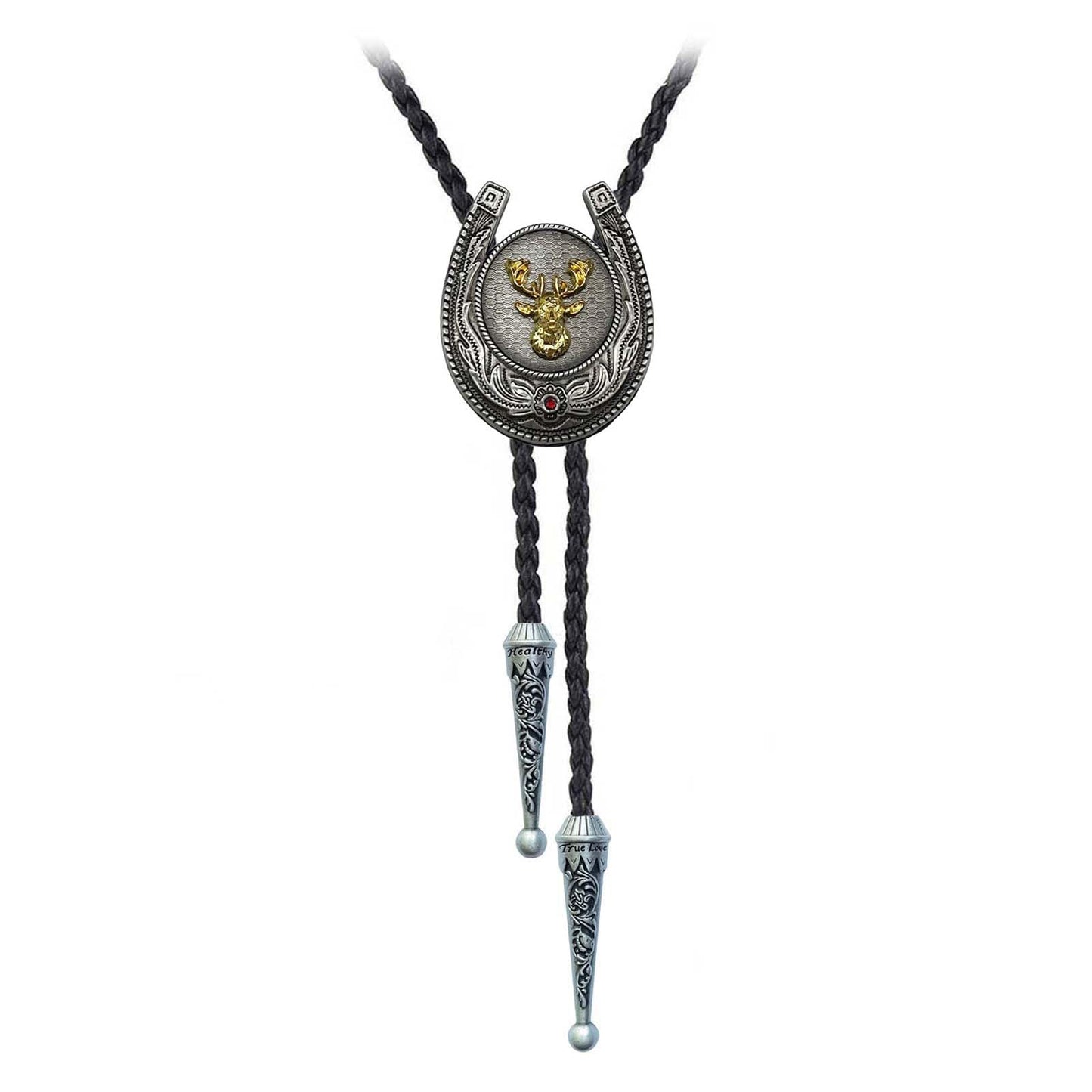 JPJZY BRBAM Horseshoe Shaped Pendant Bolo Tie Vintage Style Western Cowboy Leather Necktie for Men (Deer head)