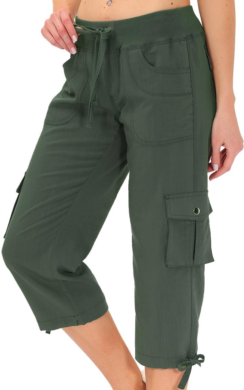 Womens Hiking Cargo Shorts Dry Fit Stretch Athletic Shorts with Pockets Army Green X-Large