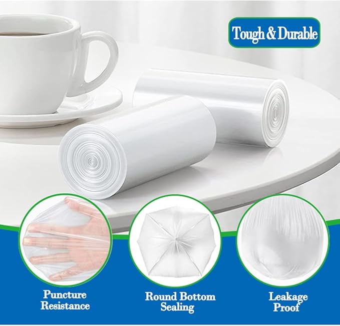 2.6 Gallon Clear trash can liners 300 counts, Small trash bags garbage Bags