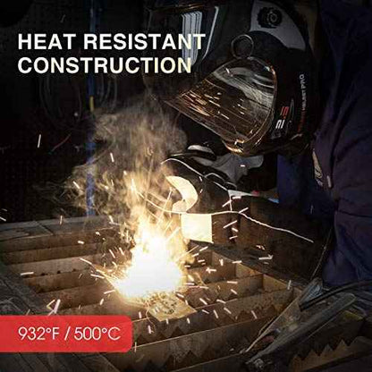 YESWELDER 16 Inches,932¢µ,Leather Forge MIG Welding Gloves, with Kevlar Stitching Heat/Fire Resistant, Palm Reinforcements, Black-Gray