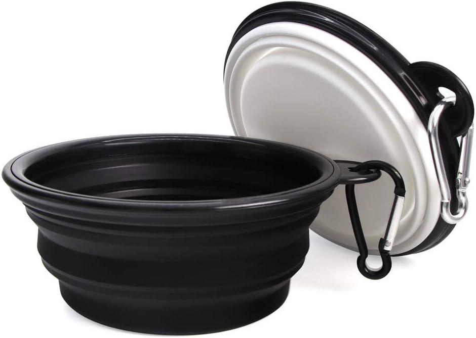 Dog Bowl Pet Collapsible Bowls,2 Pack Portable and Foldable Pet Travel Bowls Collapsable Dog Water Feeding Bowls Dish for Dogs Cats and Small Animals, (Small, Black+White)