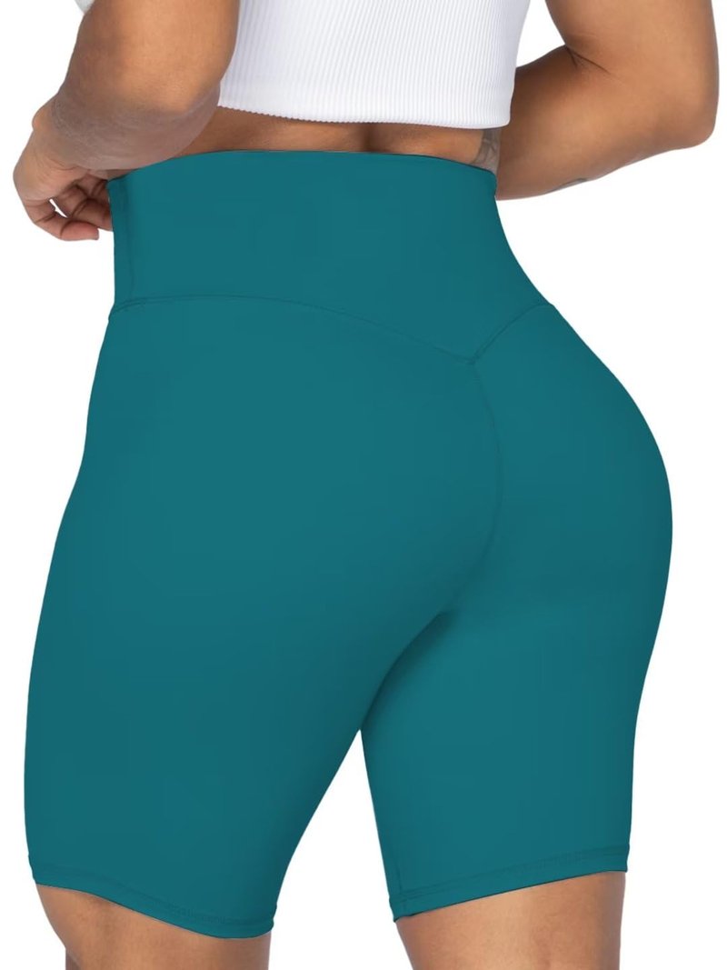 Sunzel No Front Seam High Waist Biker Shorts for Women, Squat Proof Yoga Workout Gym Bike Shorts 8" Deep Lagoon Small