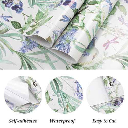 IARTTOP Birds Wallpaper Green Leaves Floral Peel and Stick Contact Paper Sage Wallpaper Floral Birds Wall Paper Green Contact Wall Mural for Living Room Bedroom Cabinet Decor(59 * 17.7in)