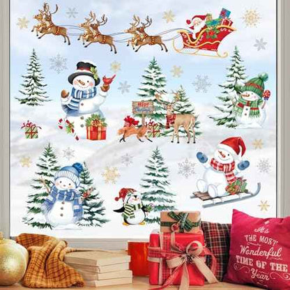 decalmile Christmas Winter Snowman Reindeer Window Clings Reusable Santa Claus Elk Xmas Tree Window Decals Double Side Printed Window Stickers Glass Door Home Party Shop Showcase Decoration