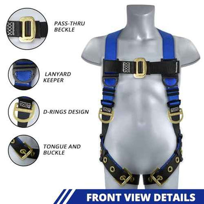 TRSMIMA Safety Harness Fall Protection - Men Construction Full Body Harness Kit for Work with Shock Absorbing Lanyard Tongue Buckle ANSI