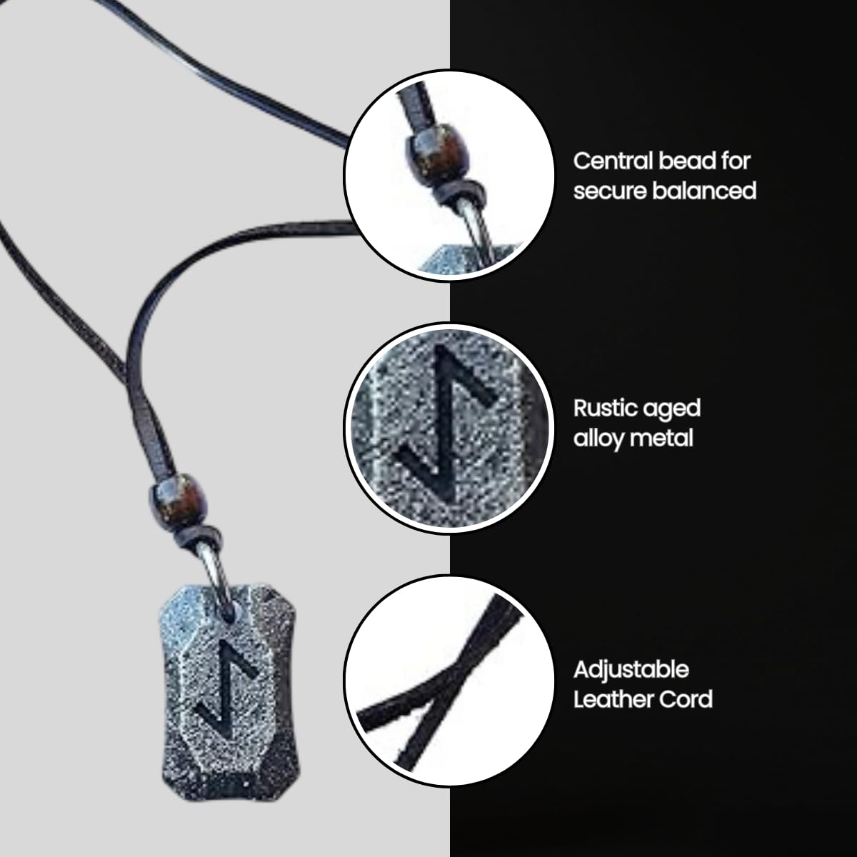 Norse Alley Laguz Viking Necklace with Adjustable Leather Cord | Nordic Rune Pendant | Runes Viking Jewelry for Men & Women
