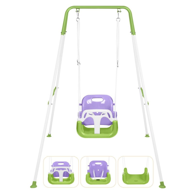 3-in-1 Toddler Swing, Foldable Indoor & Outdoor Baby Swing, Multifunctional Swings for Children 6 Months and Older, Easy to Assemble and Store for Backyard Play (Purple)